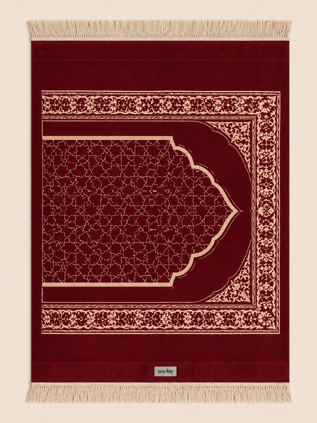 Arty Arts Maroon Traditional Islamic Prayer Mat (Janamaz) with Intricate Arch Motif and Fringes