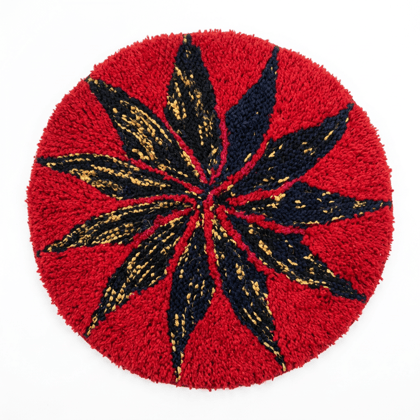Hand-Tufted 24 Inch Red and Black Starburst Geometric Round Rug