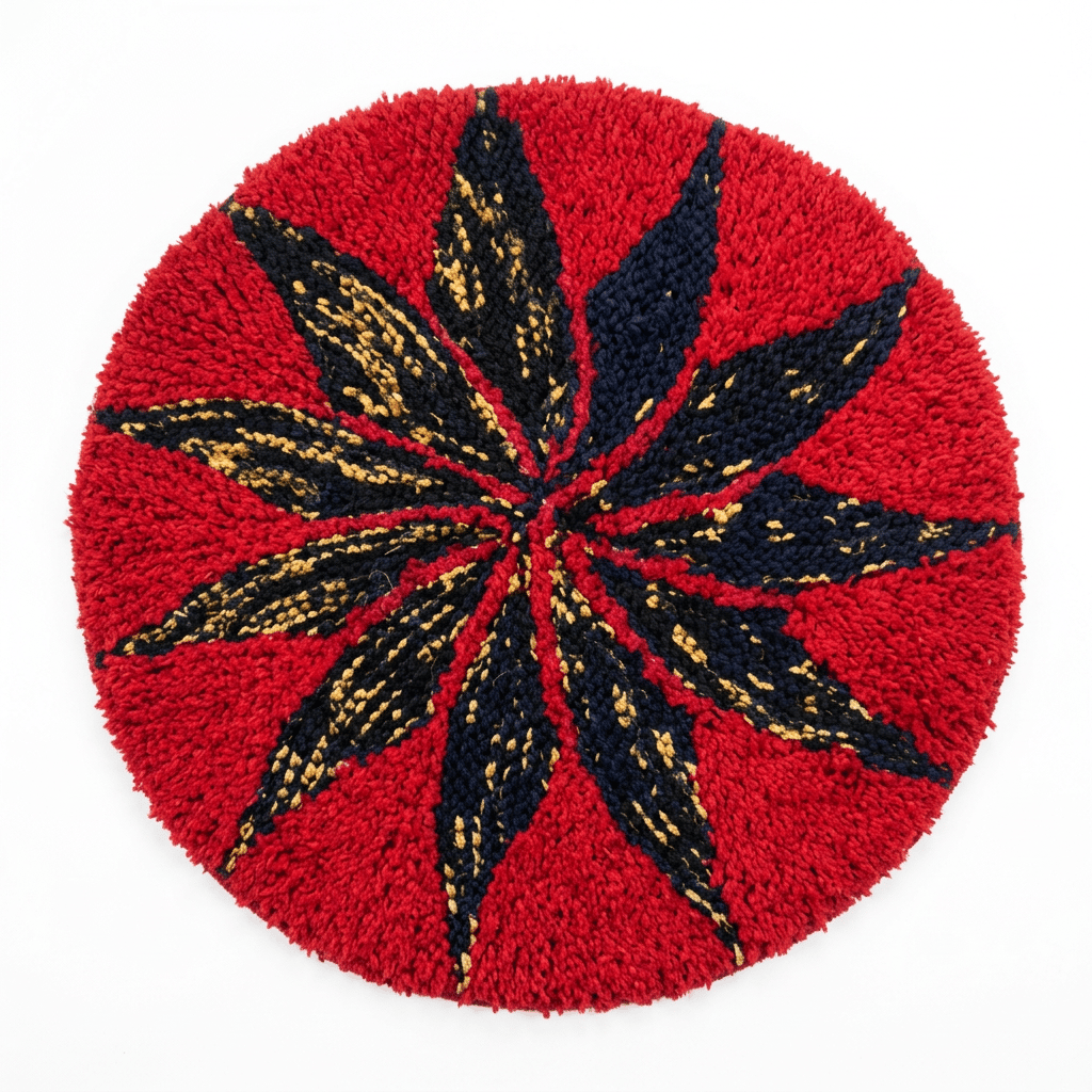 Hand-Tufted 24 Inch Red and Black Starburst Geometric Round Rug