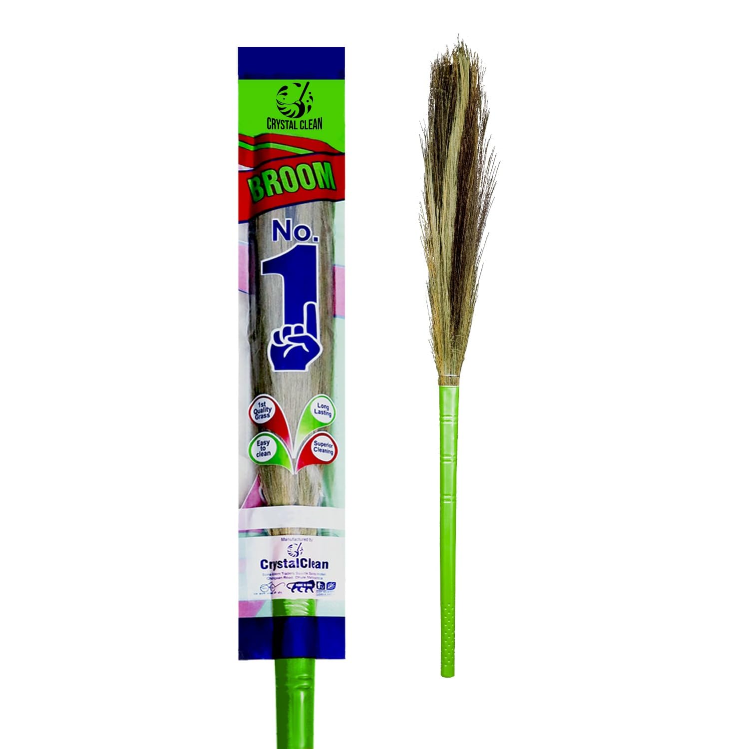 Natural Grass Broom for Indoor Cleaning - Multicolor Handcrafted Phool Jhadu pack of 2