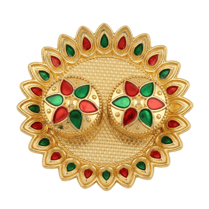 Traditional Gold-Plated Meenakari Roli Chawal Platter