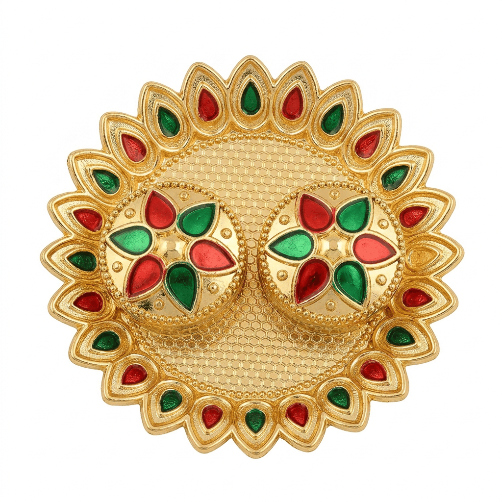 Traditional Gold-Plated Meenakari Roli Chawal Platter