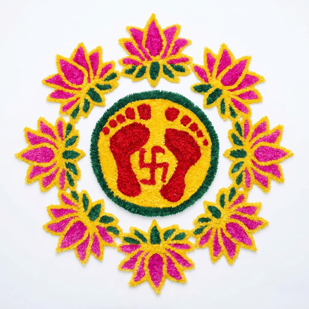 Handmade Lakshmi Charann Swastik Fabric Rangoli Mat