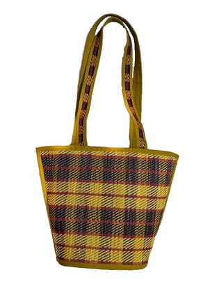 Checkered Woven Handbag with Shoulder Strap