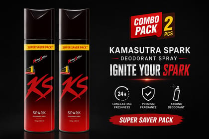 KS Spark Deodorant Spray Combo Pack of 2 (190ml Each) | Long Lasting Freshness Body Spray for Men