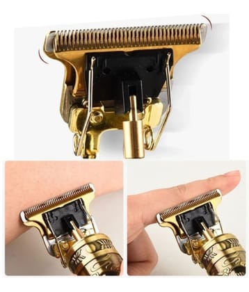 Vintage T9 Professional Hair Trimmer for Men | Gold Metal Body | Cordless USB Rechargeable | Zero Gap T-Blade | 4 Guide Combs | Hair & Beard Clipper