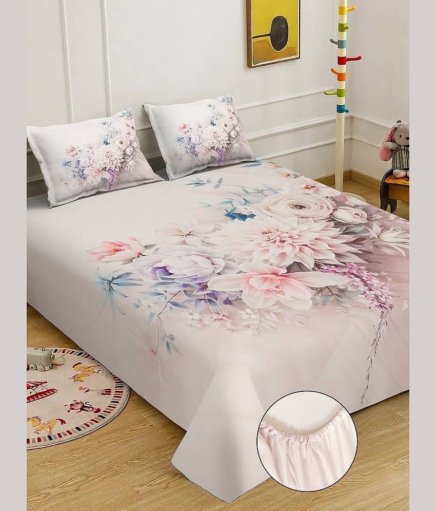 Klotthe Poly Cotton 1 King Fitted Bedsheet with 2 Pillow Covers ( 250 cm x 225 cm ) , Multi