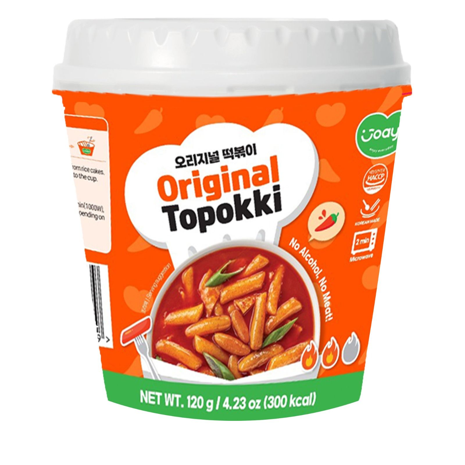 Joayo Original Topokki Instant Rice Cakes with Rich & Spicy Flavorful Savory Sauce 120g Rice Teokboki, Non-Vegetarian (Made In Korea)