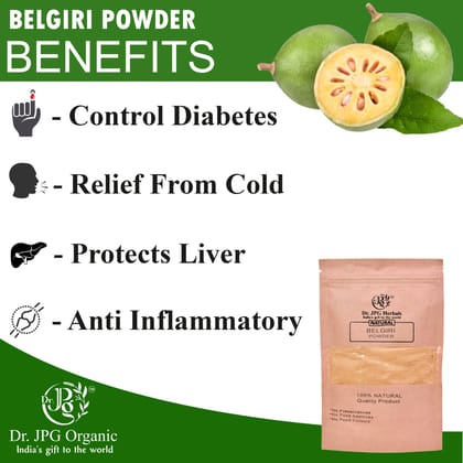 Dr. JPG Organic Herbals Bel giri powder/ Bael Fruit Powder 200g / Wood Apple/Bilva Fruit Powder/Aegle Marmelos/India Organic Certified/Herbal Supplement