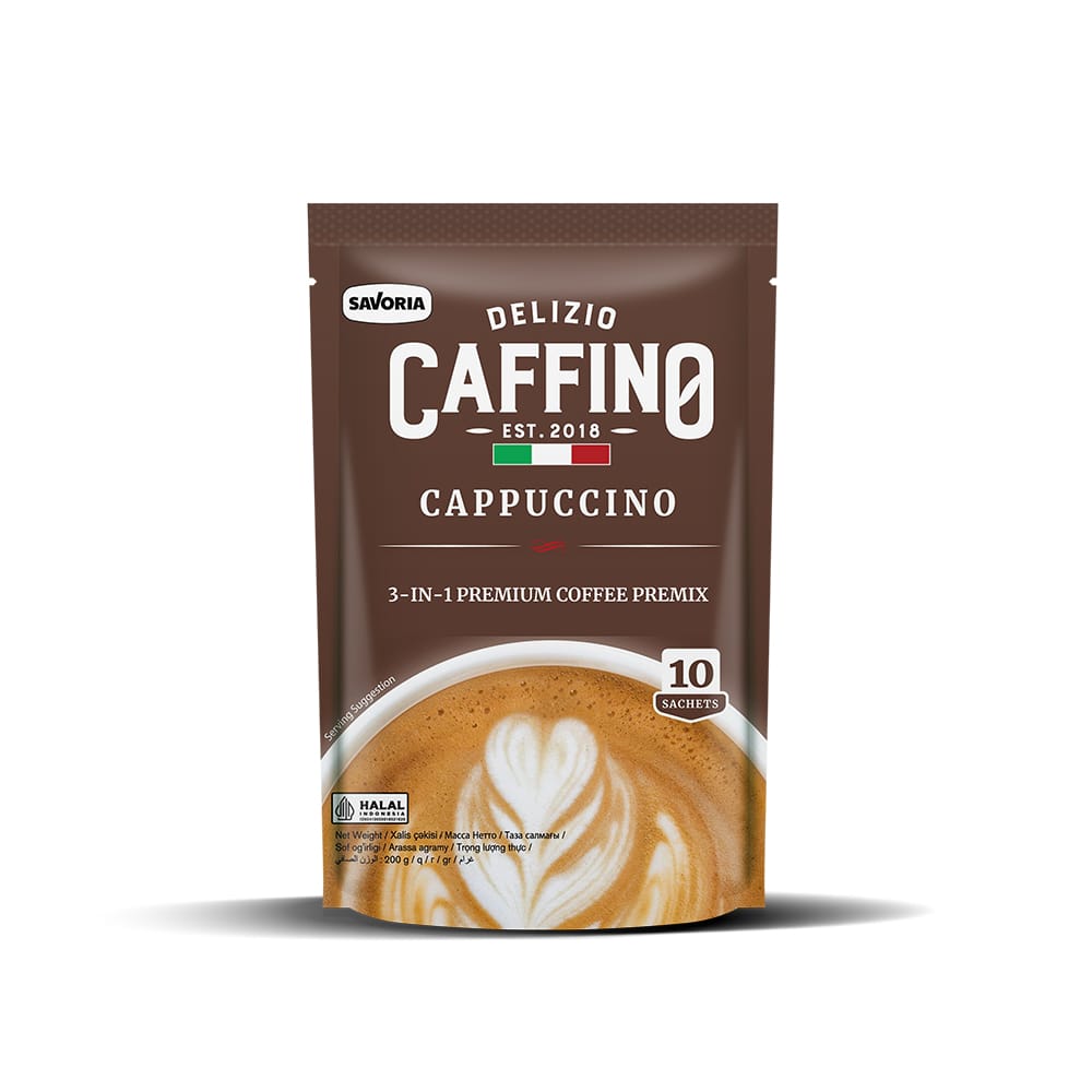 CAFFINO Cappuccino Classic Coffee with Real Milk & Real Coffee, 200g Pack (10 Sachet X 20g), Instant Coffee, The Product of Indonesia (Imported)