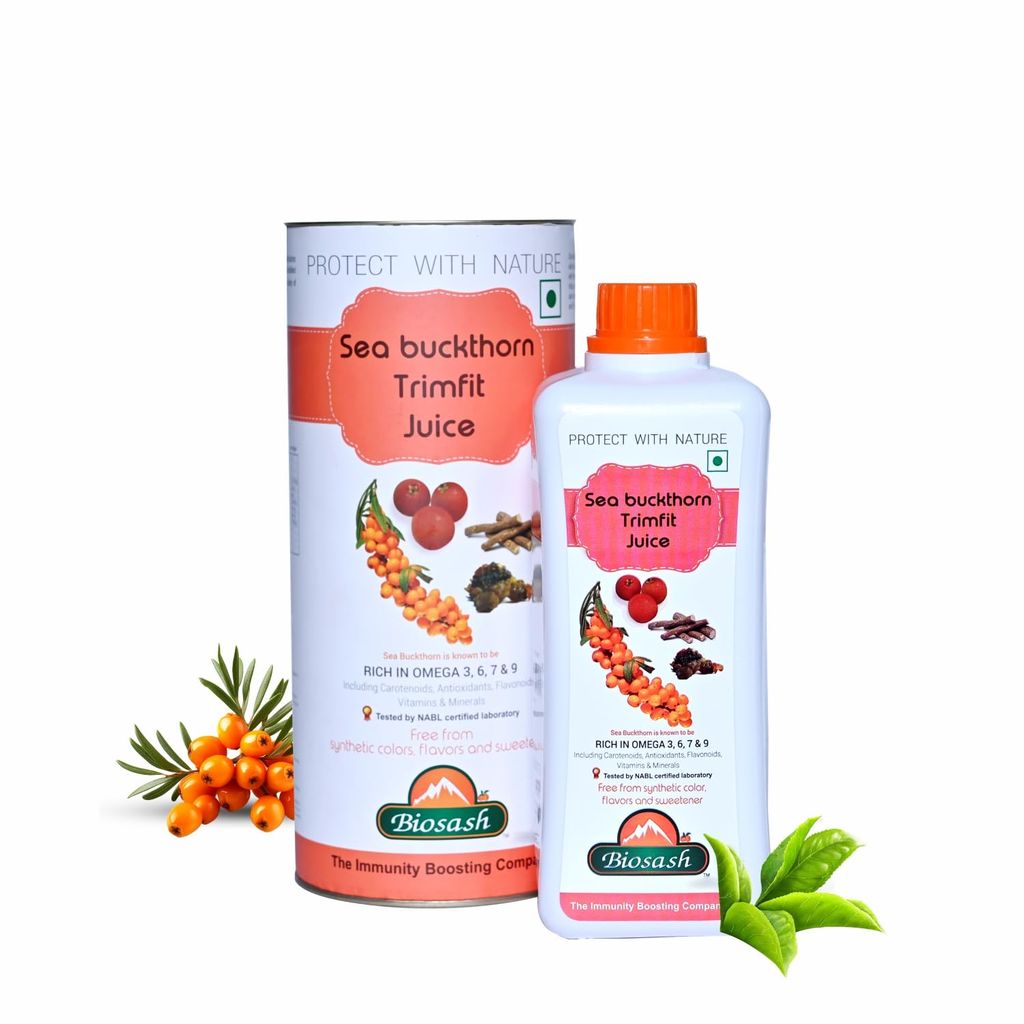 Biosash Sea Buckthorn TRIMFIT Juice 750ml | Certified Organic & Cold-Pressed | Rich in Omega 3 6 9, Vitamins & Antioxidants | With Garcinia & Punarnava | Daily Wellness Drink | 150 Serves