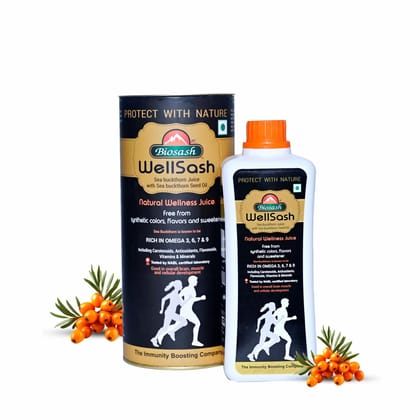  Biosash WELLSASH Sea Buckthorn Juice 250ml | Certified Organic & Cold-Pressed | Rich in Omega 3 6 7 9, Vitamins & Antioxidants |No Added Sugar| Daily Wellness Drink for Immunity & Vitality |50 Serves
