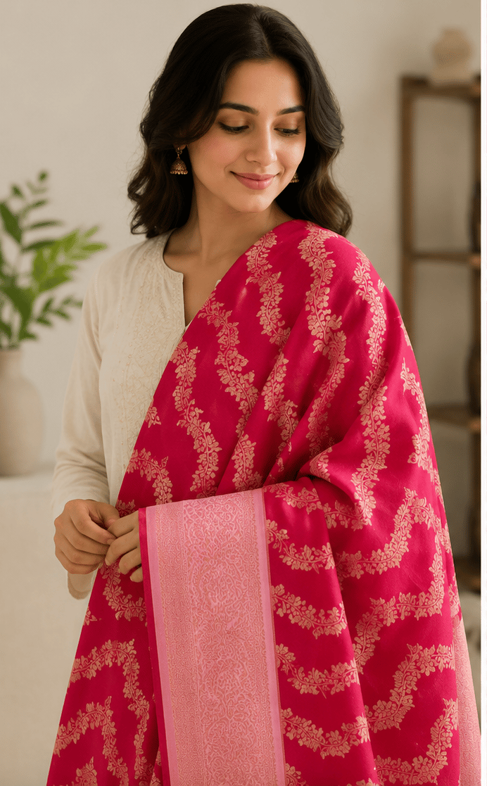 Women's Rani Pink Banarasi Dupatta