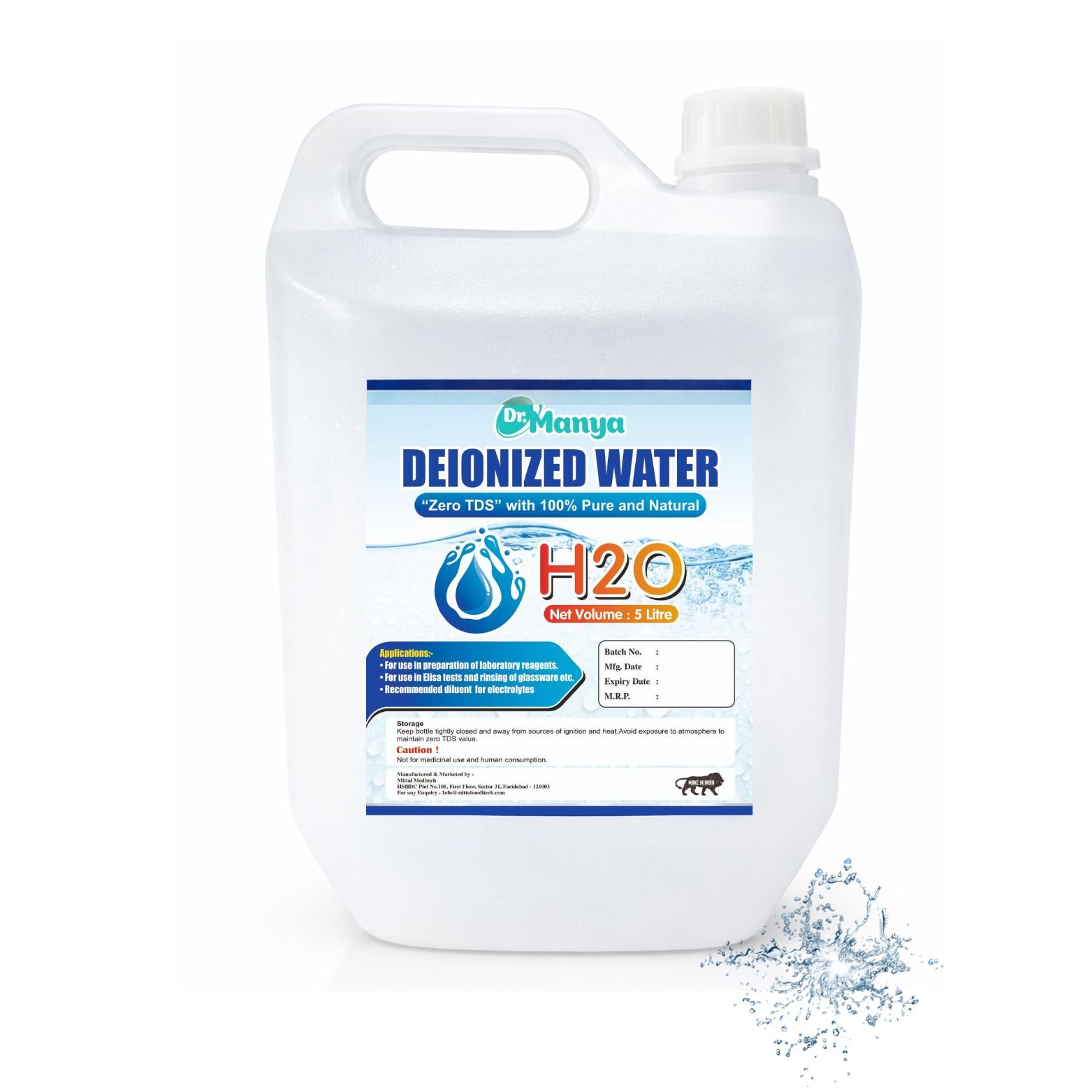 UltraPure Professional DI Water 5L – Ultra High Purity 0 TDS Deionized Water for Laboratory, Medical, Industrial & Battery Applications