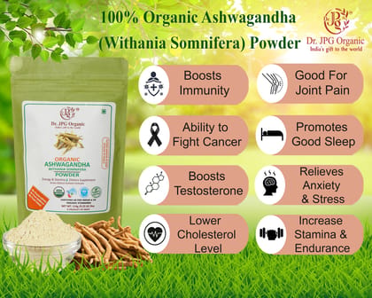 Dr. JPG Organic Herbals Ashwagandha Powder 228g / Withania Somnifera/INDIA ORGANIC Certified / 114g Pack Of 2. 