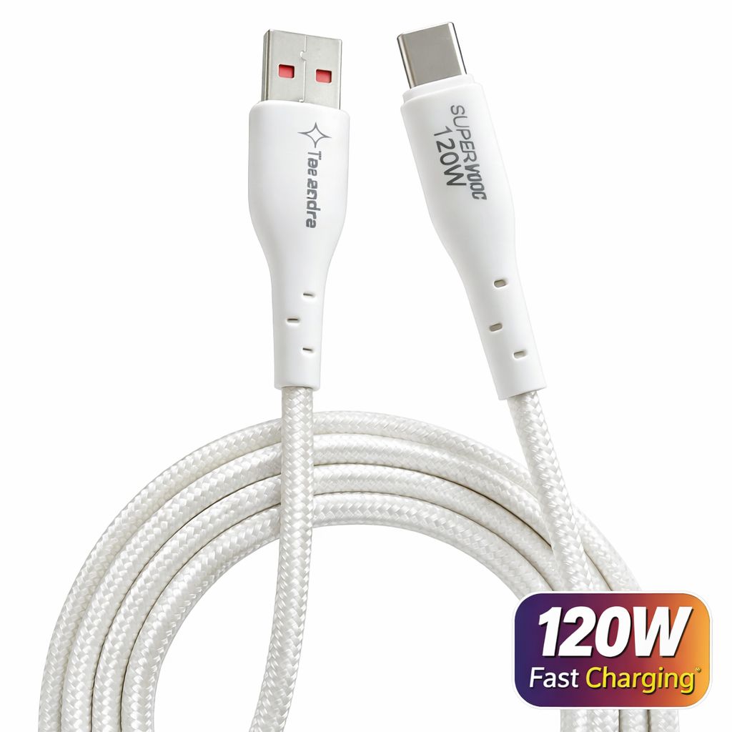 Tarendra 2M USB Type-C Fast Charging Cable 120W  5-Core Copper Wire  Nylon Braided Unbreakable  SuperVOOC VOOC Warp Dash Dart Support  200,000+ Bend  12 Month Warranty
