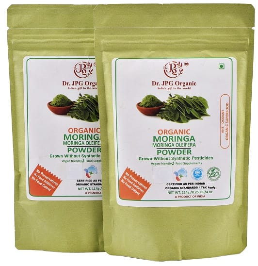 Dr. JPG Organic Herbals Moringa Powder 228g / Moringa Leaf Powder/Healthy Supper Food/Drumstick Leaf Powder INDIA ORGANIC certified / 114g Pack Of 2