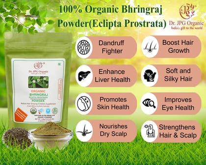 Dr. JPG Organic Herbals Bhringraj Powder For Hair & Scalp Health 228g | Eclipta Prostrata | INDIA ORGANIC Certified. (114g X 2PC=228g)