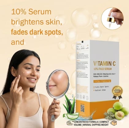 Dermatologically Tested 10% Vitamin C Face Serum for Men & Women (Pack of 1) – Glow Boosting & Skin Brightening Formula with Hyaluronic Acid for All Skin Types
