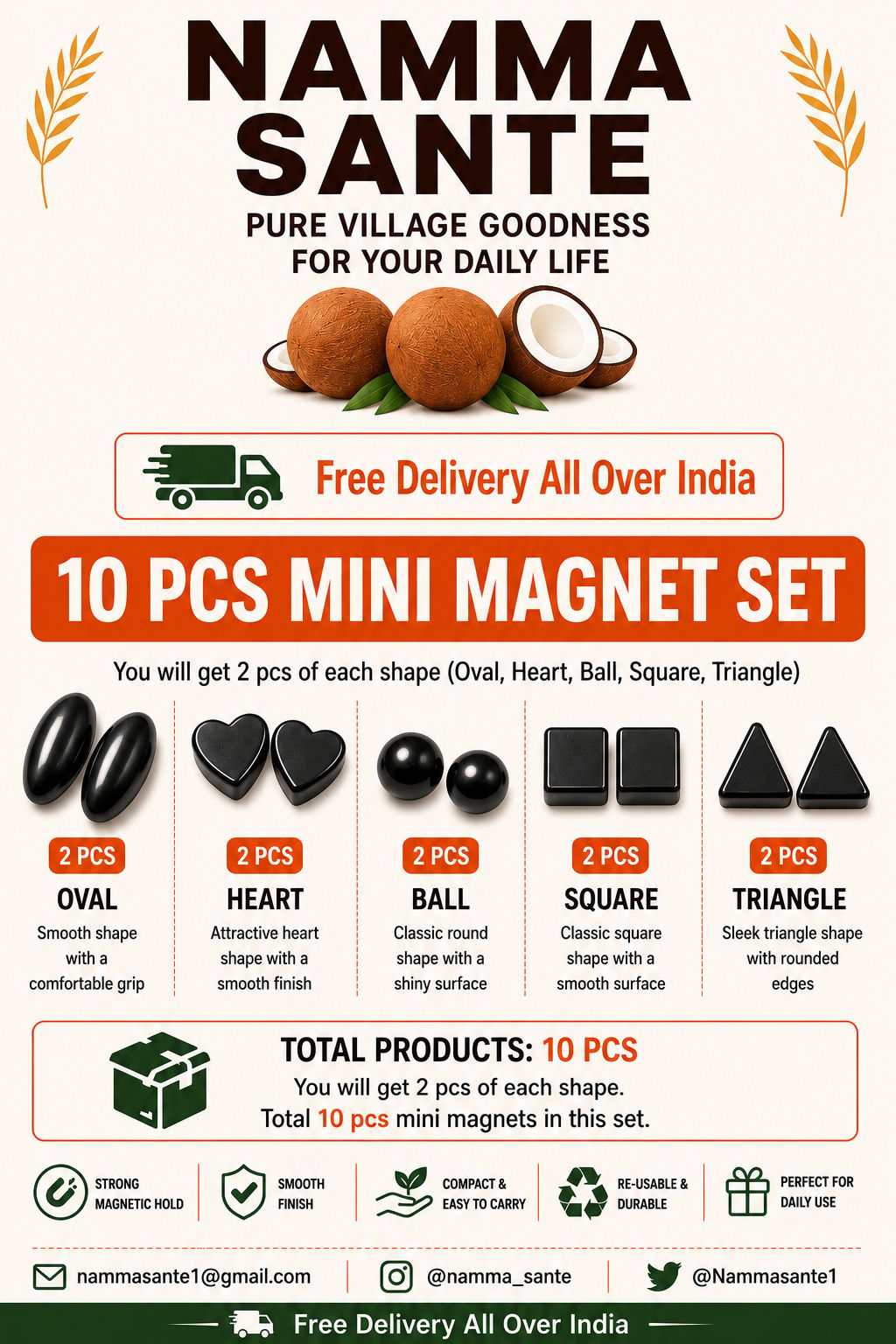 Mix Mini Magnet Set, Mini Shape Magnet Set, Metallic Mini Magnet, Magnetic Shape Mini Set, Multi Shape Mini Magnet 10piec 