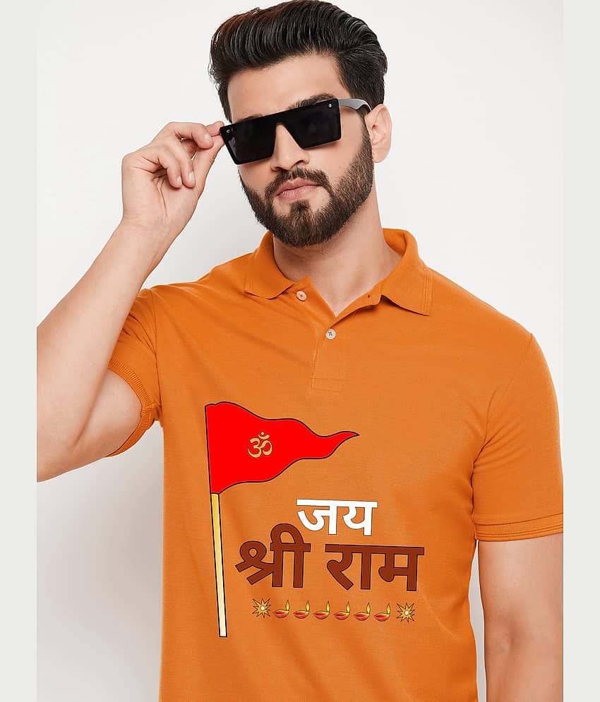 GET GOLF Pack of 1 Cotton Blend Regular Fit Printed Half Sleeves Men's Polo T Shirt ( Orange )
