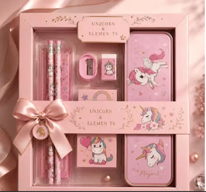 Cartoon Unicorn Pencil Box & Notebook Set