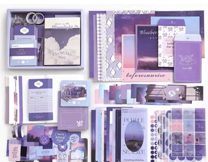 Vintage Aesthetic Scrapbook Kit (346 Pcs) DIY Journaling Set – Purple