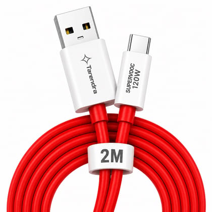 Tarendra 120W 10A USB to Type C Fast Charging Cable 2 Meter | Unbreakable TPE SuperVOOC Data Cable | Fast Charge & Data Sync for OnePlus Oppo Realme Vivo Xiaomi Samsung Type C Devices