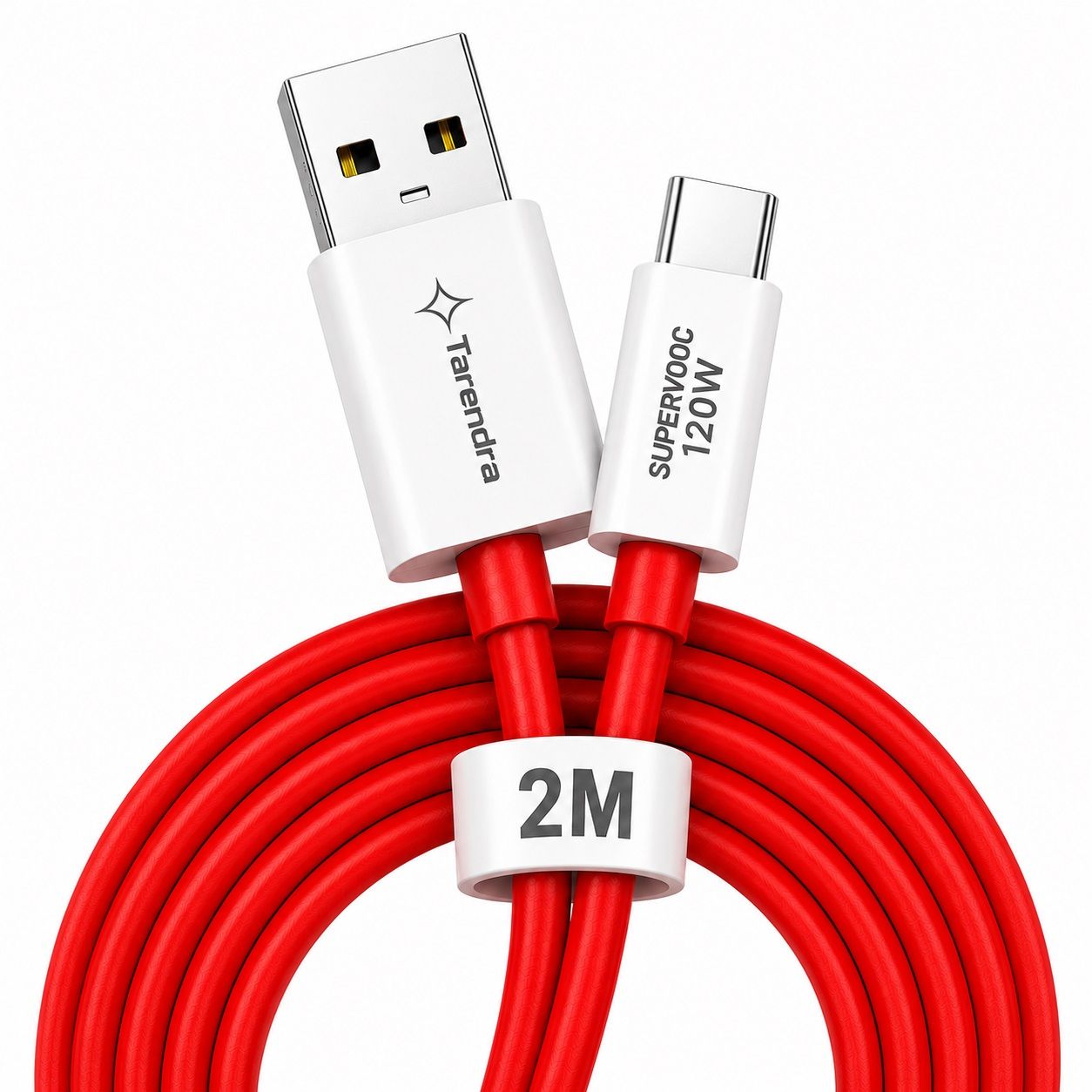Tarendra 120W 10A USB to Type C Fast Charging Cable 2 Meter | Unbreakable TPE SuperVOOC Data Cable | Fast Charge & Data Sync for OnePlus Oppo Realme Vivo Xiaomi Samsung Type C Devices