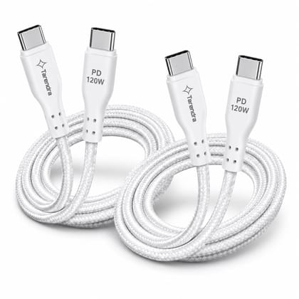 Tarendra Pack of 2 Type C to Type C Fast Charging Cable 2 Meter 120W 10A PD Braided USB C Cable for Samsung, OnePlus, Realme, Redmi, Xiaomi, Vivo, Oppo, IQOO & All Type C Devices