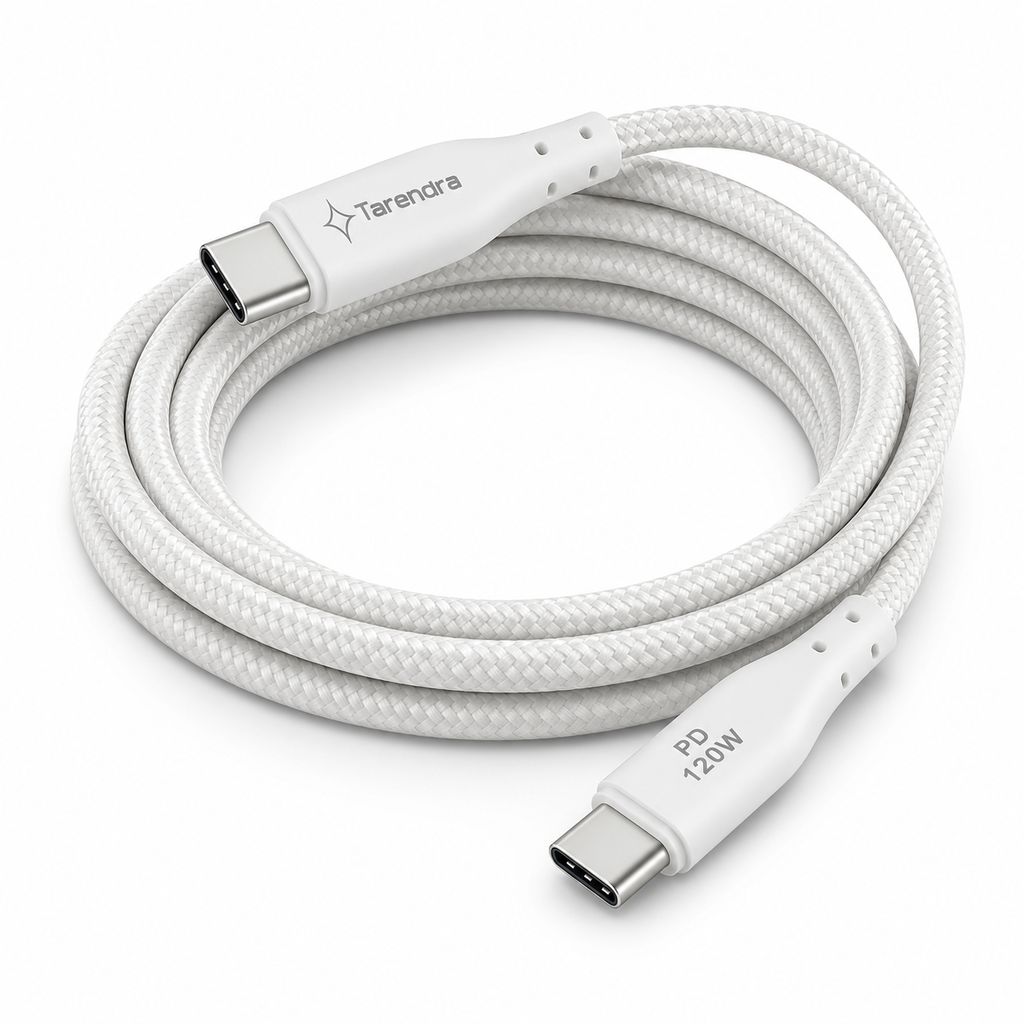 Tarendra Type C to Type C Fast Charging Cable 2 Meter 120W 10A PD Braided USB C Cable for Samsung, OnePlus, Realme, Redmi, Xiaomi, Vivo, Oppo, IQOO & All Type C Devices