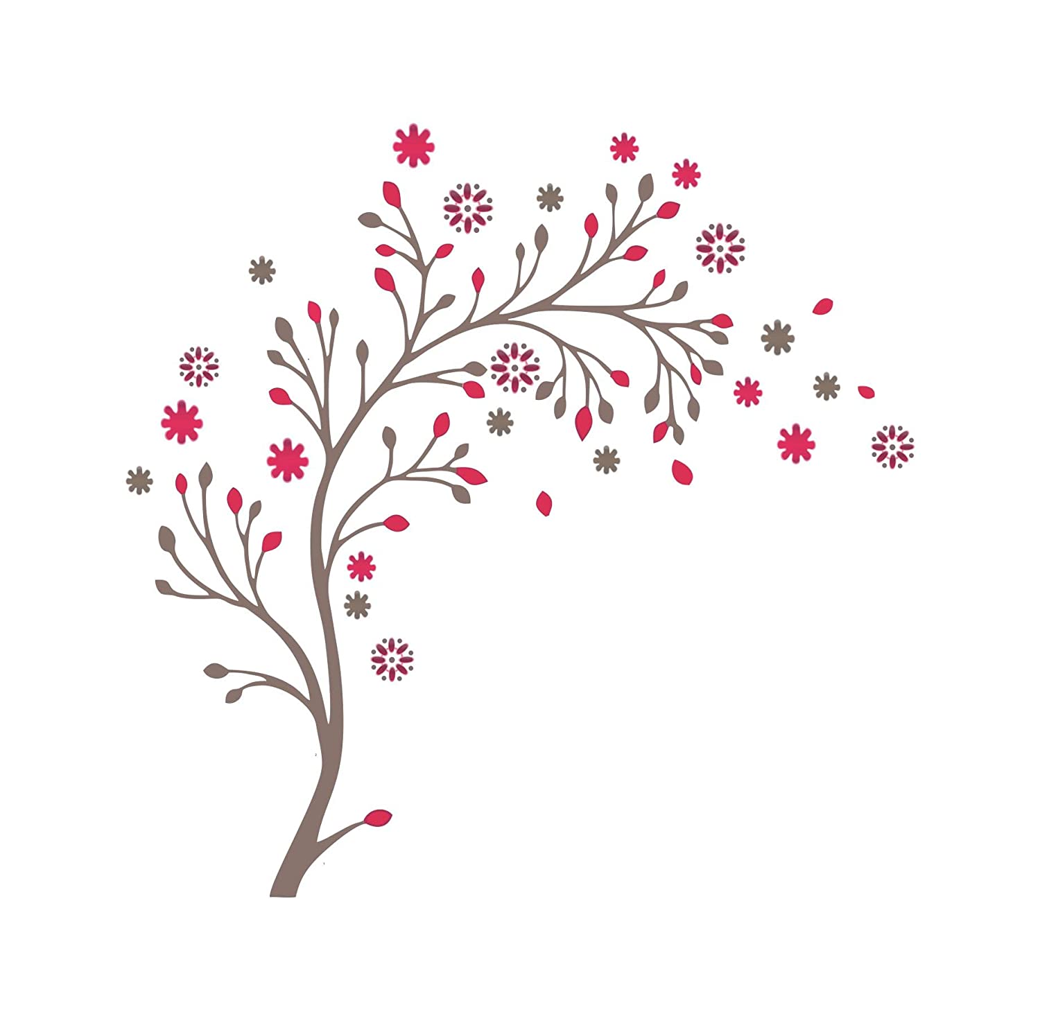 DreamKraft Beautiful Pink Flower Tree PVC Vinly Wall Stickers (Multicolor, 120 cm X 120 cm)