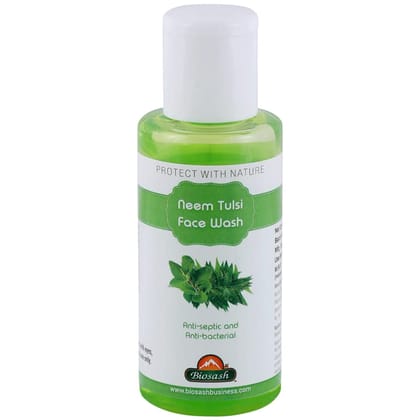 Biosash Neem Tulsi Face Wash 100ml | Herbal Facial Cleanser for Deep Cleansing & Acne | Hydrating Face Wash for Oily, Dry & Sensitive Skin | Anti-Septic & Anti-Bacterial | Skin Brightening & Purifying