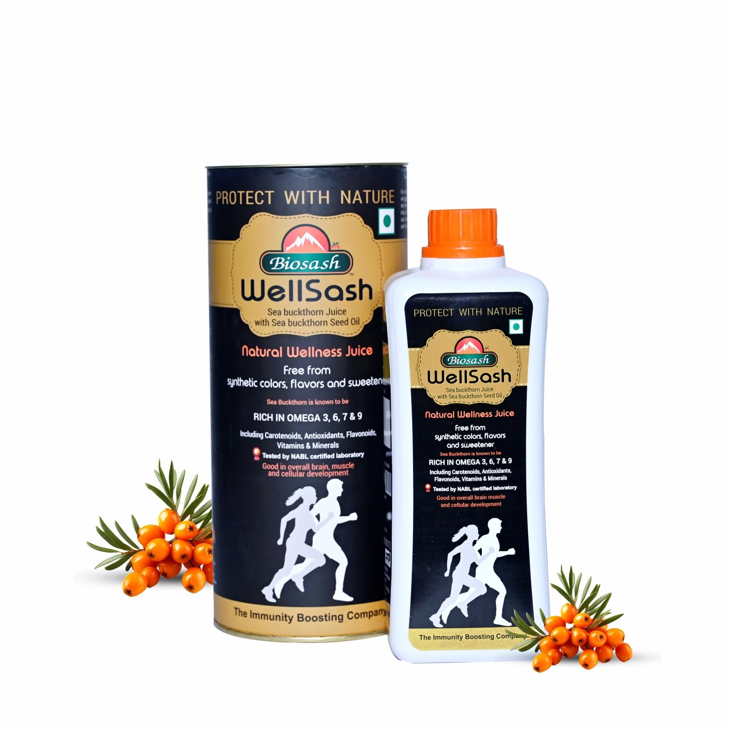 Biosash Himalayan Wellsash Sea Buckthorn Juice with Seed Oil 750ml | Cold-Pressed Organic Antioxidant | Detox Drink & Immunity Booster | No Sugar | Makes 150 Glasses | For Skin, Heart, Brain, Liver
