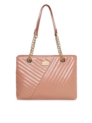 Quilted Vegan Tote (L)-Peach
