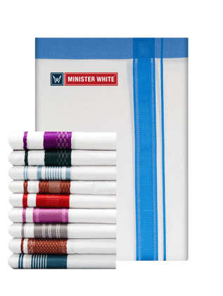 Mens Cotton White Single Layered Dhoti with Assorted Fancy Border - Ravivarma Mix