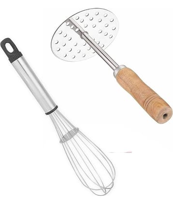 Dynore - Silver Stainless Steel New Whisk and Masher ( Set of 2 )