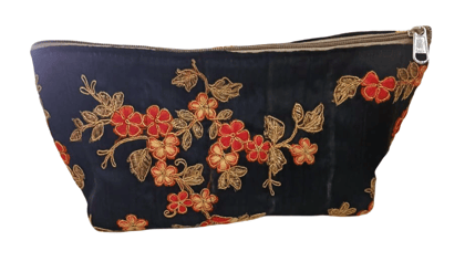 Black Silk Pouch with Gold & Red Embroidery