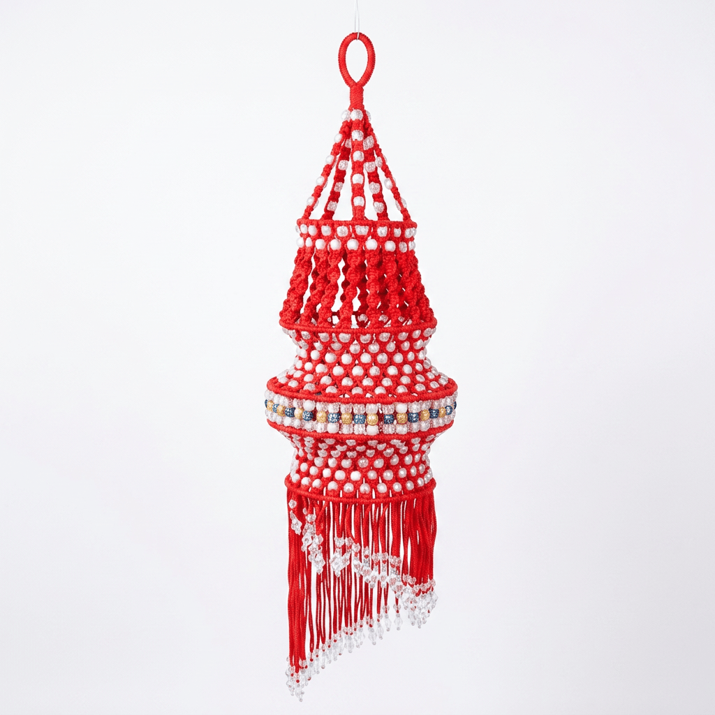 Traditional Red & White Macramé Beaded Lantern (Akash Kandil)