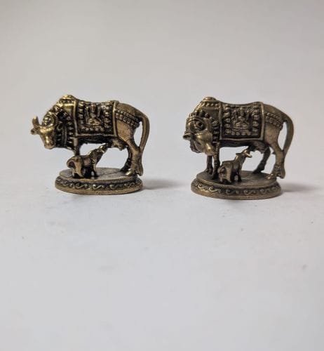 Kamdhenu Cow & Calf Metal Idol Pair