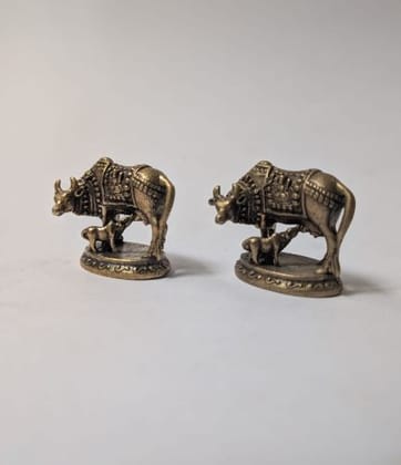 Kamdhenu Cow & Calf Metal Idol Pair