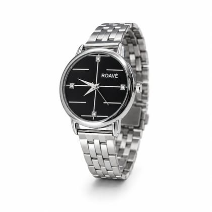 ROAVÉ Quartz Round Stainless Steel Band Casual Analog Watch For Women With Sliding Clasp - Black