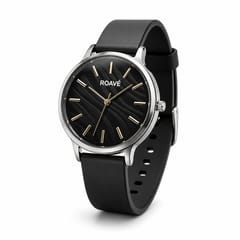 ROAVÉ Quartz Round Silicone Band Casual Analog Watch For Women With Buckle Clasp - Black
