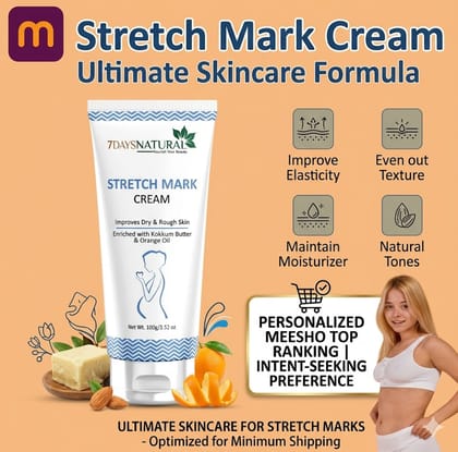 Stretch Mark Removal Cream for Pregnancy - 100g Pack of 1 | Natural Formula with Almond Oil & Kokum Butter for Skin Elasticity & Stretch Marks Prevention