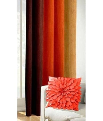 N2C Home Vertical Striped Semi-Transparent Eyelet Curtain 5 ft ( Pack of 2 ) - Orange