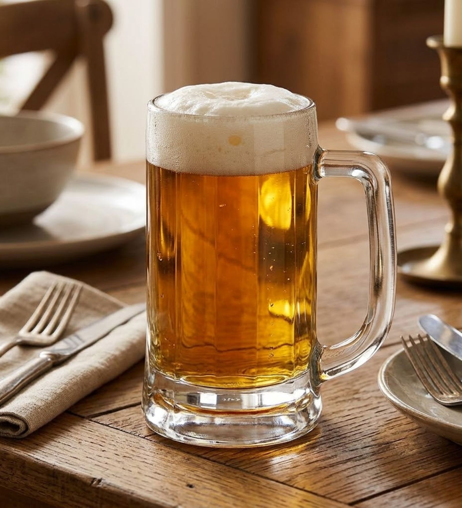 Ocean Munich Beer Mug 355ml Set of 6 | Premium Clear Beer Glass Mugs with Handle | Durable Glassware for Beer, Lager, Cocktails & Cold Drinks | Ideal for Home, Bar, Restaurants & Parties