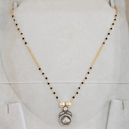 Gold Victorian Locket with Black Beads Chain