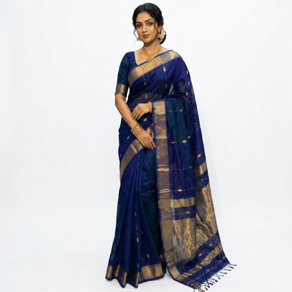 Classic Blue and Gold Zari Kanchipuram Silk Saree