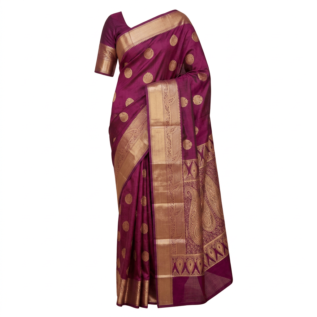 Women's Magenta Zari Saree with Blouse Piece