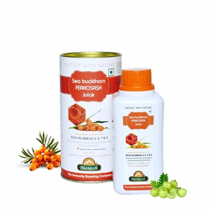Biosash Seabuckthorn Ferrosash Juice 250ml | Rich in Omega 3 6 7 9 for Blood Health, Energy, Immunity Antioxidant Benefits & Daily Wellness | Pure Sea Buckthorn Juice with Berry Pulp & Herbal Extracts